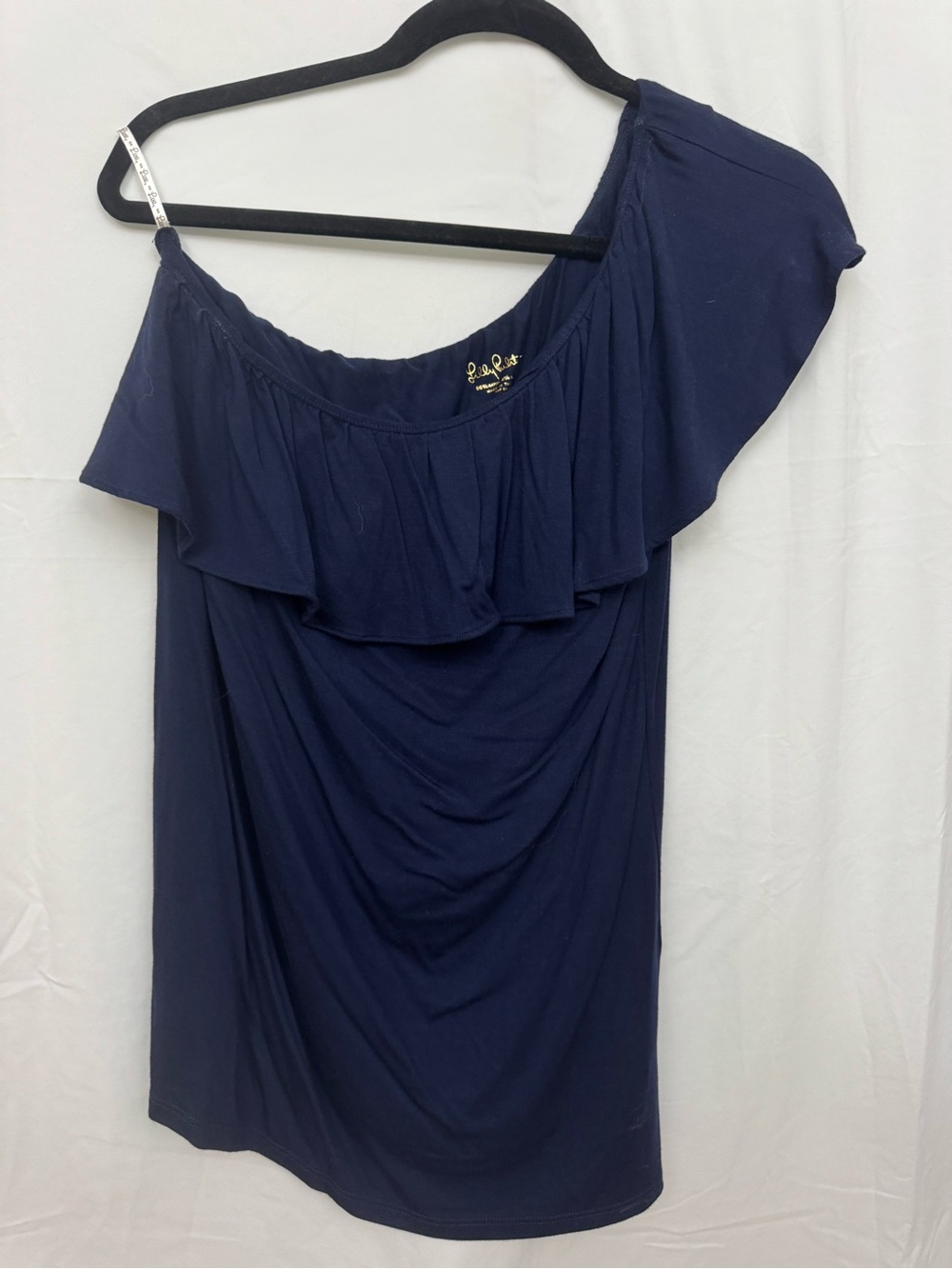 Lilly Pulitzer Navy One-Shoulder Ruffle Top